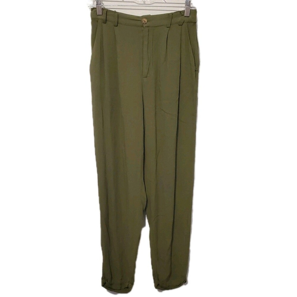 Cotton On Olive Green Trouser Pants Lightweight Size 4 Lagenlook Natural Elastic